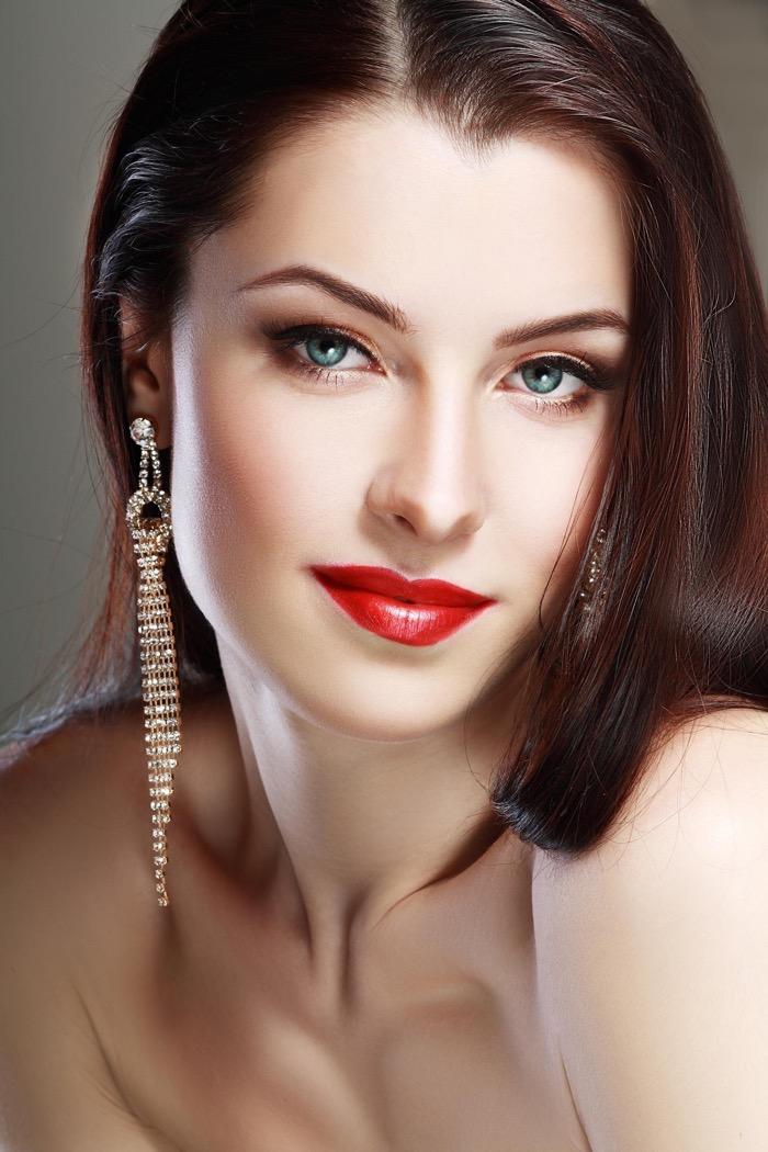Face woman close up portrait red lips perfect make up Beauty style