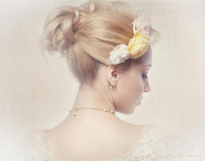 woman with roses in hair vintage